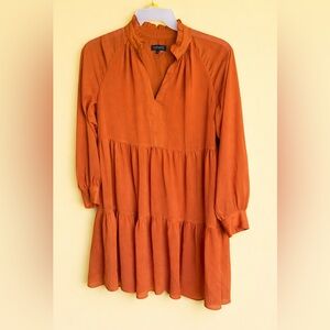 BOUTIQUE Tiered Long Sleeve Midi Dress - Rust Orange